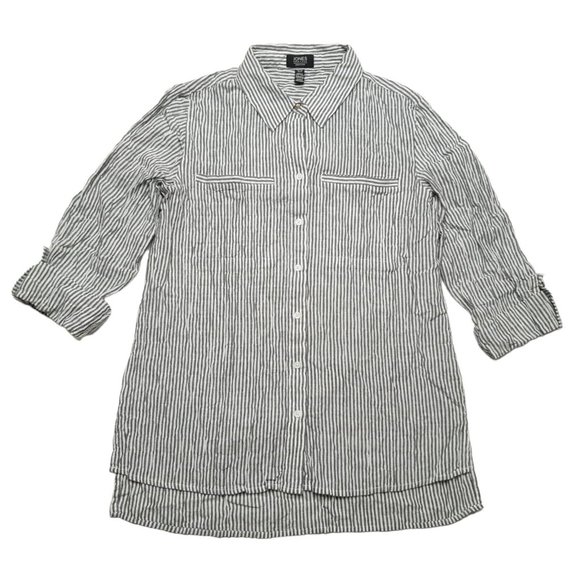 Jones New York Tops - Jones New York Button Up Top Size Small Gray Striped Roll Tab Sleeve Womens
